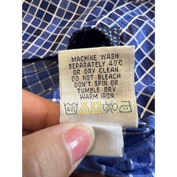 Bugatchi Uomo Shirt Men's Large Blue Checkered Flip Cuff Design Preppy‎ Formal - Picture 11 of 15